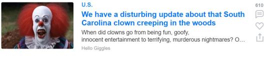 We have a disturbing update about that South Carolina clown creeping in the woods