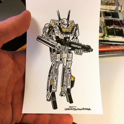 Another 4x6” watercolor drawing for a Patreon backer: #RoyFokker’s #SkullLeader #Veritech (#Robotech