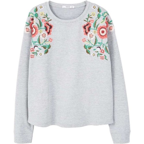 Floral Embroidered Sweatshirt ❤ liked on Polyvore (see more long sleeve cotton tops)