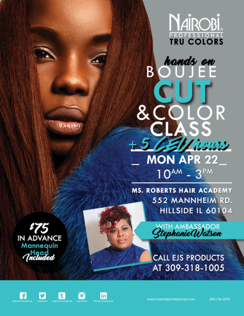 Come join us on Monday April 22 for a CEU Boujee CUT &amp; Color hands- on class. For more info 