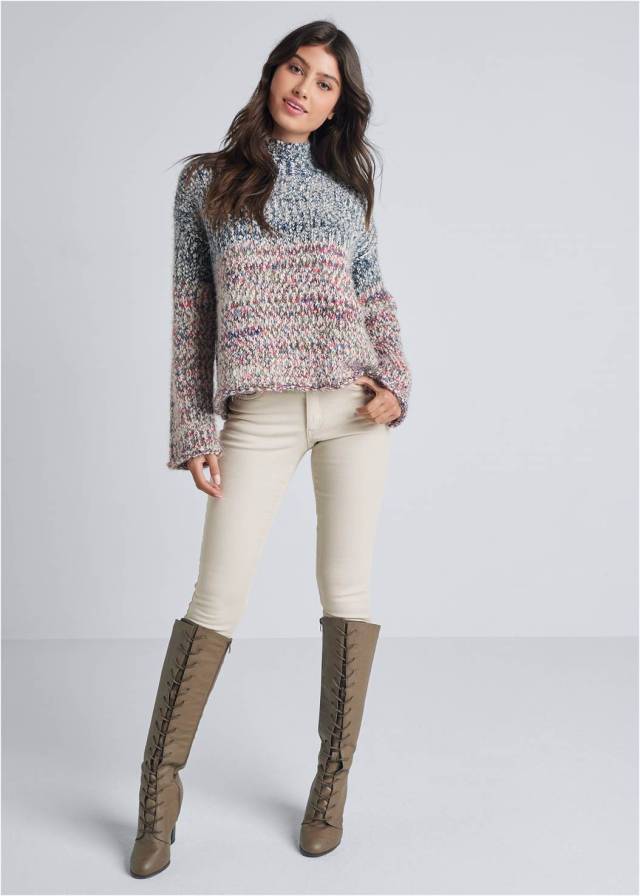 MARLED KNIT MOCK NECK SWEATER