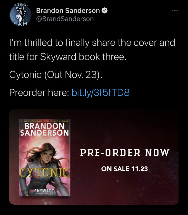 Cytonic by Brandon Sanderson (Book 3 in the Skyward Series)