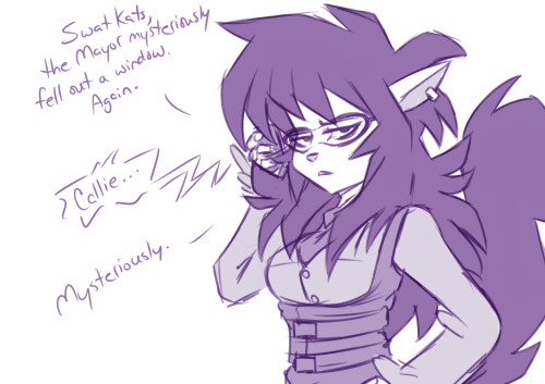 Result of some discussion or another with Zone about joining fetishes. “What if Callie was sort of gothic and had a dark personality?” I spent the rest of the night contemplating it. Then all morning drawing it.