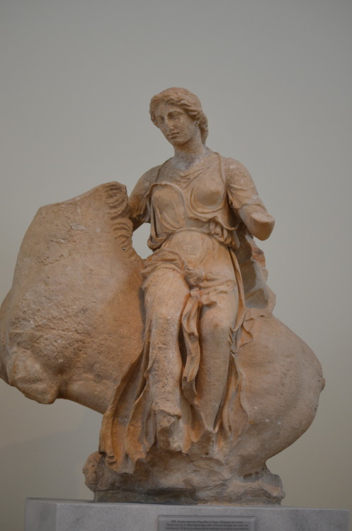 athens-archaeological-museum:women-of-the-antiquity:Riding Nereids, or the goddess Aura rising from 