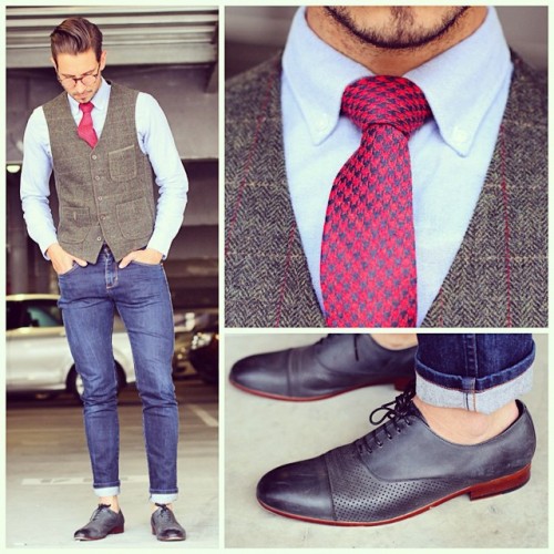 whatmyboyfriendwore: Vest and jeans Vest from @markham1873  Shirt by @gap_southafrica  Tie by @frida