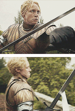 avorpalsword-deactivated2021022:   Steel met steel with a ringing, bone-jarring clang. Somehow Brienne had gotten her own blade out in time. Jaime laughed. “Very good, wench.” “Give me the sword, Kingslayer.”  “Oh, I will.” He sprang to his