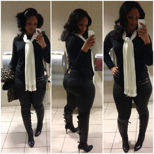 Maliah Michel with Knee boots on looking like a super hero!!