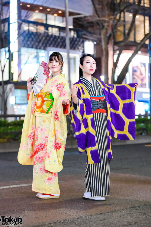 Maho and Tomomitsu - both traditional Japanese performance artists - on the street in Harajuku weari