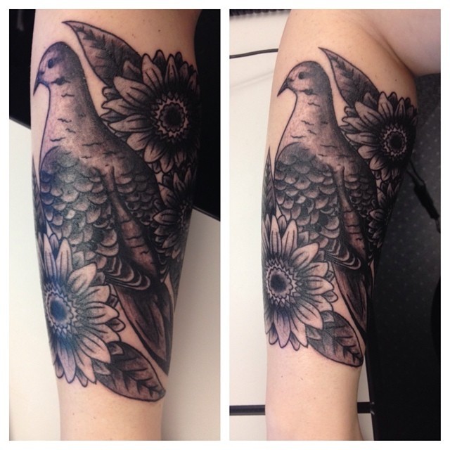 Mourning dove on magnolia tree branch done by Elisa  Canvas Tattoo in  Charlotte NC  rtattoos