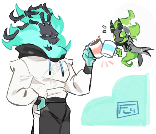 Ko-fi sketch commission of comfy Thresh and Toxic Hauntling 