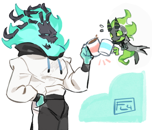 Ko-fi sketch commission of comfy Thresh and Toxic Hauntling 