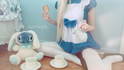 diaperfairyelle:  Having tea and biscuits with the white rabbit 🐇 These photos are featuring one of the new princess romper dresses from @lilkinkboutique ✨ you can use my code “diaperfairy” for a discount ☺️