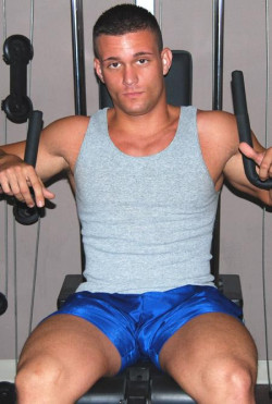 menloveshortshorts:  Shiny Blue Gym Shorts 