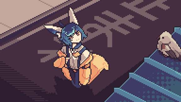 A 2D Pixel Art Animation of a character looking up at a bird.