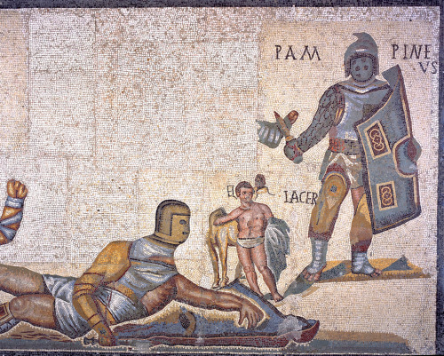 irefiordiligi: The Gladiator Mosaic, dated to the first half of the 4th century, Rome, Galleria Borg