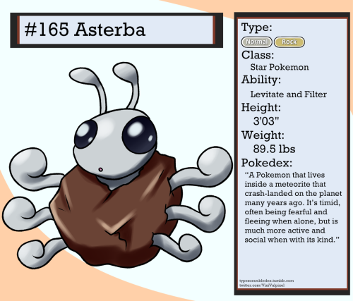 165 - AsterbaStar Pokemon“A Pokemon that lives inside a meteorite that crash-landed on the planet ma
