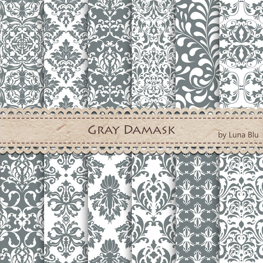 neutral damasks for cardmaking invitations grey scrapbooking paper Grey Damask Digital Paper: Grey Damask Patterns grey digital paper