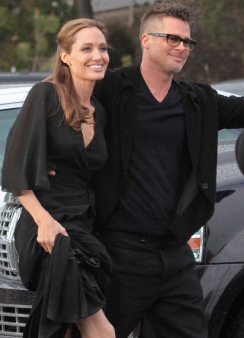 celebstarlets:  3/1/14 - Angelina Jolie + Brad Pitt arriving to the 2014 Film Independent Spirit Awa