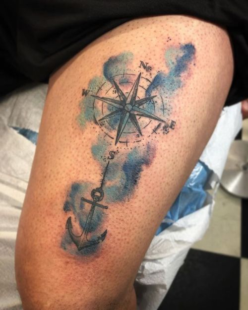 Watercolor is fun! Thanks Nathan!! #compass #anchor #watercolor #watercolortattoo (at yer cheat'n he