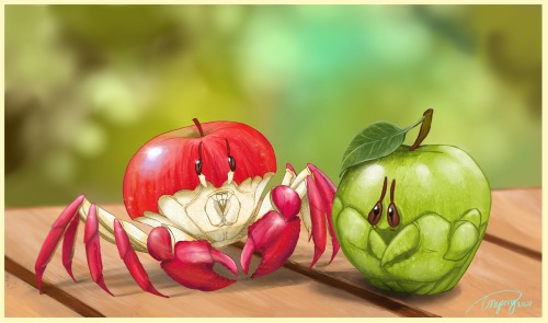 teggyart:This is my first submission of @CharacterDesignChallenge these guys are my Crab Apples. som