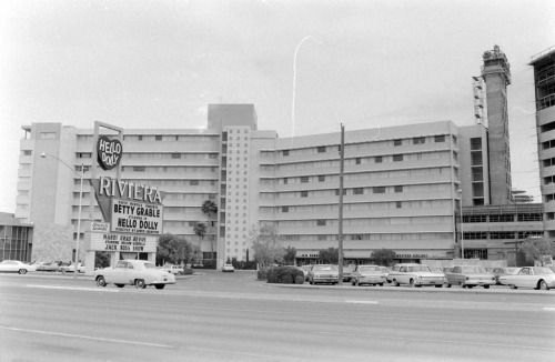 vintagelasvegas: Las Vegas Strip, April 1966. Dunes, Stardust, Riviera, and Sahara. Riv’s