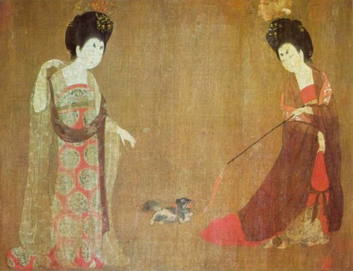 “Beauties wearing flowers” by Tang dynasty painter Zhou Fang