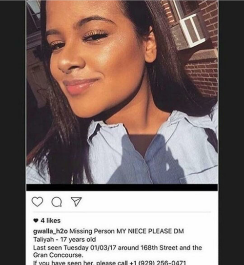 nalstrodamus:  afro-latino:  diasporaafro:  Taliyah Amaya, a young woman of color from the South Bronx is MISSING. So many young girls and women have been going missing in the South Bronx like Maylin Reynoso. I know I have like no followers but please