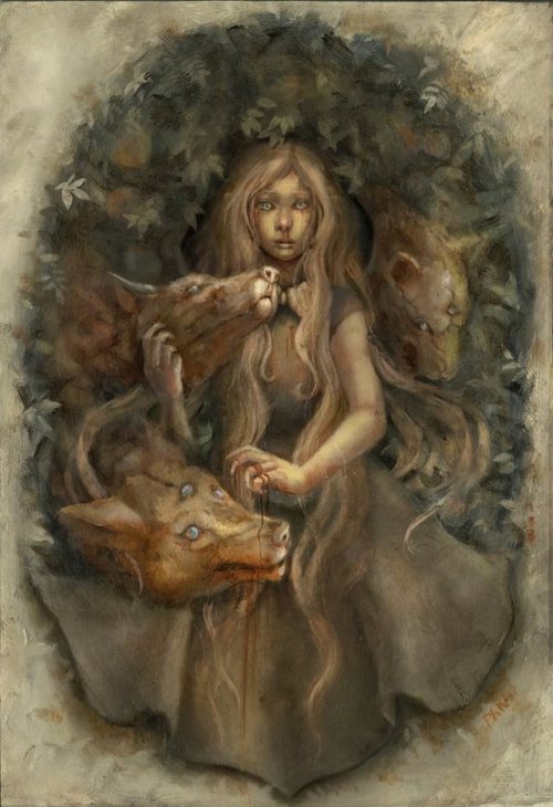 Finished Persephone and Cerberus Inspired painting.Oil on Panel 15x25Process Video https://www.youtu