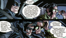 protectorkorii:  seinemajestat:  Look how fast Bruce can flip a smile into a frown. Good job, Bruce. [Batman 588]  You know Bruce a simple “Not too bad” would have been a slightly better thing to say here… 