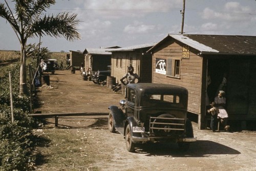 BelleGlade (Florida, 1941):Condemnedhousing for migrant sharecroppers.Migrantchildren outside a juke