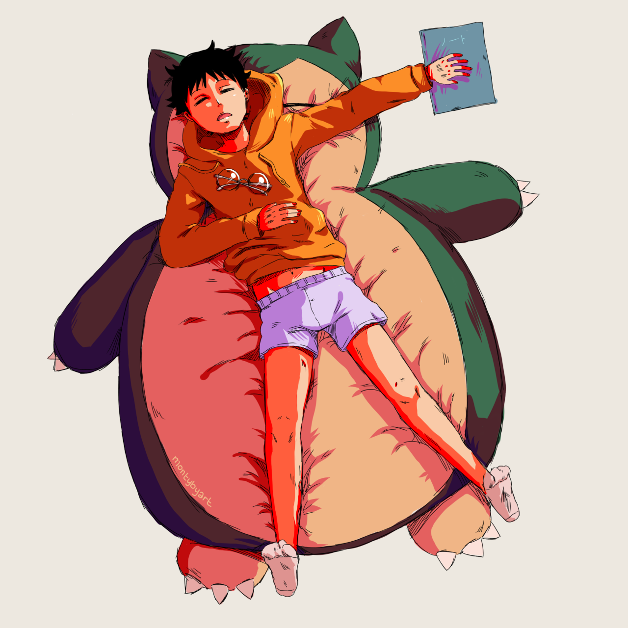 montybyart:  Just a boy and his Snorlax ♥Edit: Added a sleeping one! 