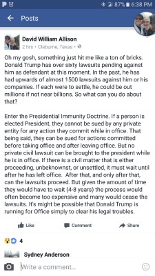 nicotiiine:  So uh, my boyfriend pointed out something today. I was aware of the absurd number of lawsuits against him, but not really of the Immunity Doctrine. 