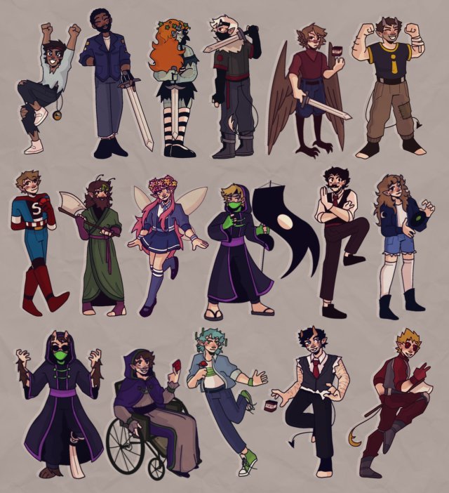 A digital drawing of 17 Minecraft skins of the members of the Last Life SMP. It's a line up showcasing all designs.