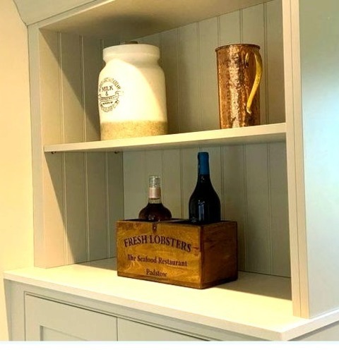 Buckinghamshire LaundryLarge Farmhouse L-shaped Utility Room With Beaded Inset Cabinets, Gray Cabinets,