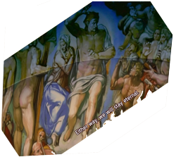 icantholdallthisanime:  Michelangelo’s The Last Judgement Solar symbolism; Apart from the technical mastery, the painting is noted for its radical departures from traditional depictions of the Last Judgment. In particular, firstly, the overall structure