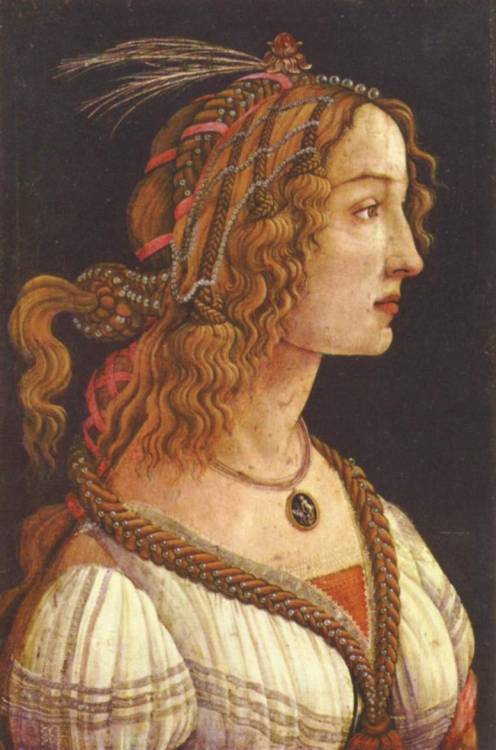 artist-botticelli:Portrait of a young woman, 1485, Sandro BotticelliMedium: wood,tempera