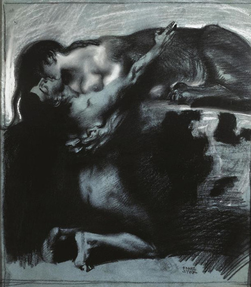 the-cinder-fields:Franz von Stuck, The Kiss of the Sphinx, 1895