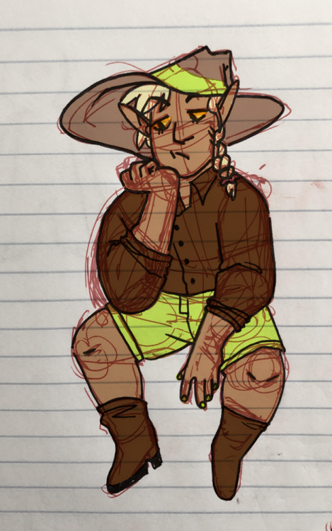 goofybastardzone:￼[ID: A traditional sketch of Taako colored digitally. He is a Sun Elf man with bro