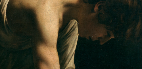 caravaggista:  Caravaggio, David and Goliath details (1599, Prado) 