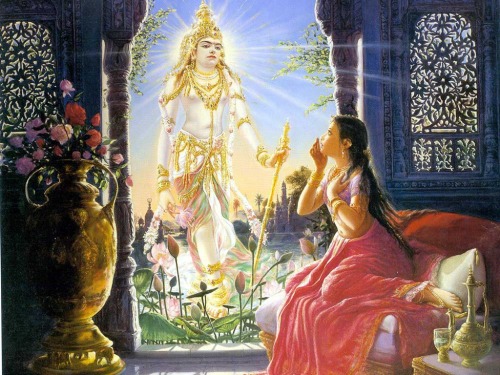 Princess Kunti invokes Surya, the sun God