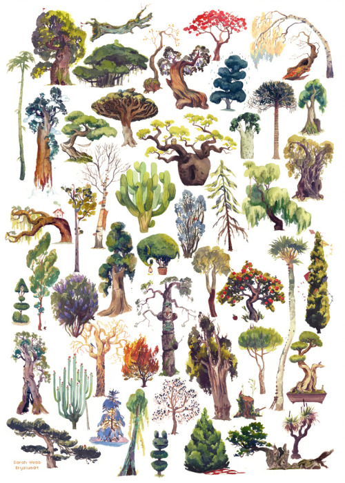 erysium:  50 trees I painted one weekend, and a few tiny animations I made yesterday!