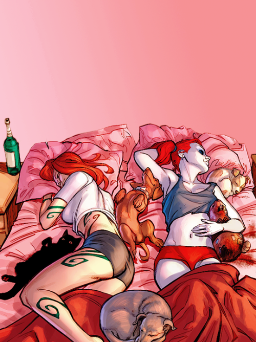 thefingerfuckingfemalefury: compactpersiansociopaths:  Someone: Harley Quinn is straight and only in love with the Joker!! Me: ? ?? ??? ???? ????? ?????? ??????? ???????? ?!?!?!?!??!?!   Just look at these heterosexual gal pals literally having sex with