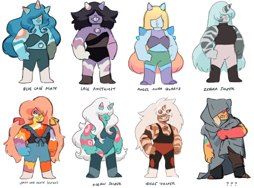 littlelarimar:The uncorrupted Quartzes drawn by Rebecca Sugar!