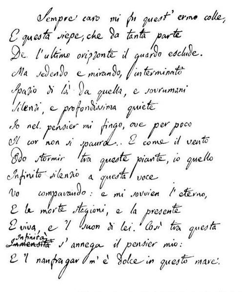 Giacomo Leopardi’s manuscript of “L’infinito”source