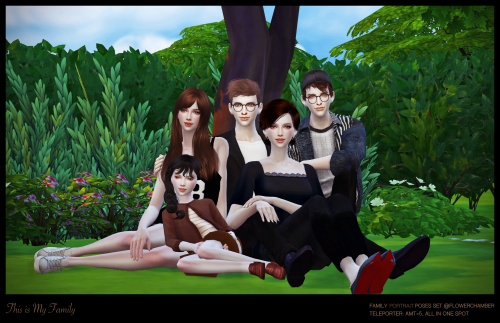 flowerchamber:  FAMILY PORTRAIT POSES SET  Notes:  3 sets of poses Set 1: 4 sims 4 teleporters in on