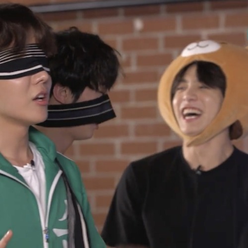 jungkook fixing seokjin’s blindfold but mostly just laughing at him