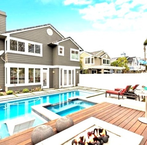 Deck Backyard Example Of A Large Trendy Backyard Ground Level Deck Design With A Fire Pit