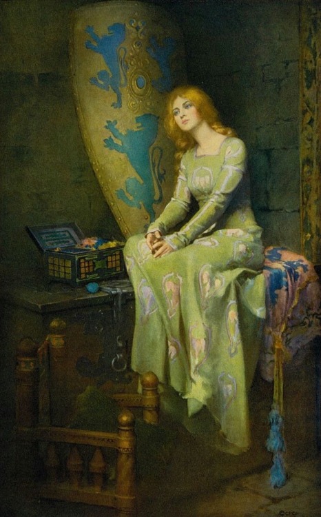 songesoleil:Elaine The Fair / Élaine la Juste.c.1911.Art by William Ladd Taylor.(1854-1926).