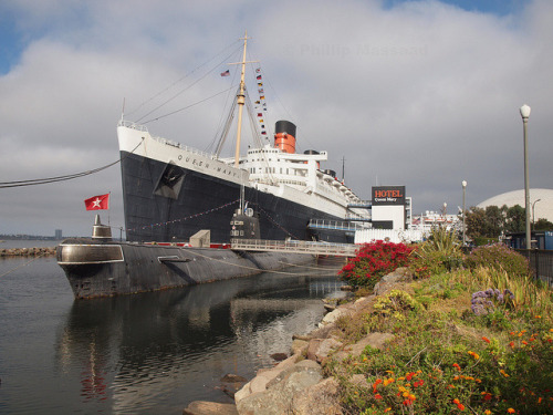 RMS Queen Mary in Long Beach, California. This once famous luxury cruise liner was converted in a ho