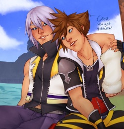 mintyskulls:  Colored, shaded, semirealistic commission of Sora and Riku for @geostigma!Do not repost or use without credit nor permission from the client.  If you’re interested in commissioning me, you can find the base prices and rules here.